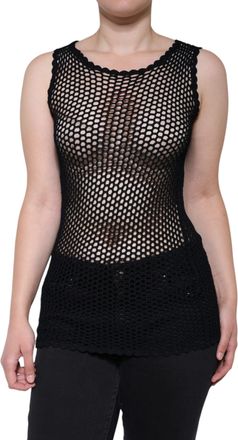 Dolce & Gabbana Womens Black Mesh See Through Sleeveless Tank Top Viscose Polyester