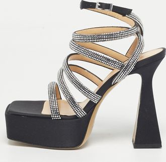 Mach & Mach Black Satin Sydney Platform Sandals