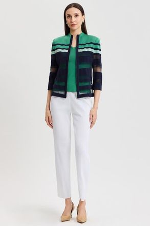 Ming Wang Heritage Zip-Front Sheer Knit Jacket in Kelly Green/indigo/ivory at Nordstrom, Size X-Large