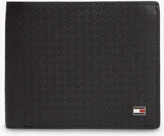 Tommy Hilfiger Mens Allover Flag Leather Card & Coin Wallet - Black