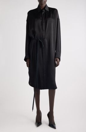Balenciaga Cocoon Logo Jacquard Oversize Long Sleeve Satin Shirtdress in 1000 Black at Nordstrom, Size 14 Us