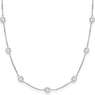 Allurez Natural Diamond Station Necklace Bezel-Set 14k in White Gold at Nordstrom, Size 18