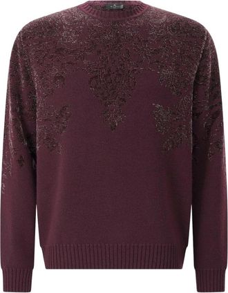 Etro Trui met ronde hals - Heren - Ronde hals truien - Paars - M - Wol - Truien & Vesten
