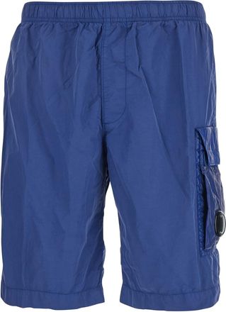 C.P. Company C. P. Company Blue Swim Shorts With Elastic Waist And Logo Plaque On The Side In Tech Fabric Man