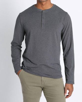 Jachs NY Cotton Modal Blend Long Sleeve Henley In Charcoal