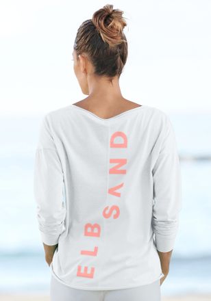 Elbsand Langarmshirt ELBSAND Raina, Damen, Gr. XXL (44), weiss (wei&szlig;), Jersey, Obermaterial: 50% Baumwolle, 50% Polyester, unifarben, figurumspielend h&uuml;ftlang