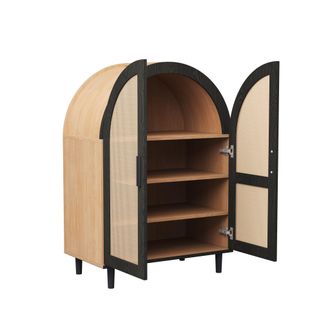 STILVORA Armario Zapatero Con 2 Puertas De Rat&aacute;n Y 3 Estantes Ajustables, Estilo Elegante, En Mdf, Natural+negro, 70&times;40&times;100 Cm
