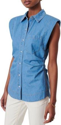 Derek Lam Ivy Sleeveless Ruched Button-Down Shirt in Light at Nordstrom Rack