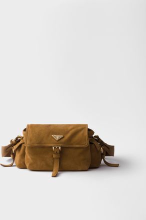 Prada Explore medium suede shoulder bag with flap