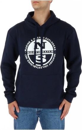 North Sails Blue Print Sweatshirt met Lange Mouwen - Heren - Hoodies - Blauw - XL - Katoen - Hoodies & sweatvesten