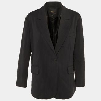 Maje Black Striped Crepe Single Breasted Blazer
