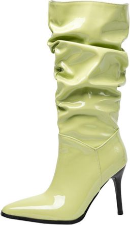 Generic Womens Mid-Calf Slouchy Boots Shiny Patent Leather Pointed Toe Stiletto Heel Vibrant Color Stylish Evening Party Cocktail Daily Casual Fashion Footwea