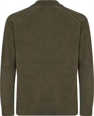 C.P. Company Mens Long-Sleeve Polo Shirt Lens Ivy Green Cotton Knitwear Sweater