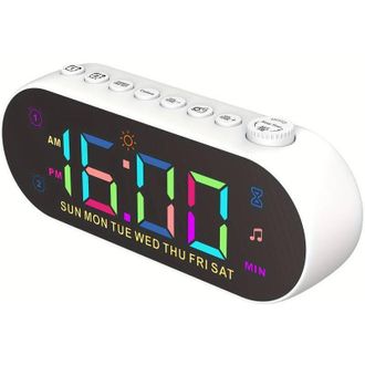 OEM Reloj Despertador Digital Con Radio Rgb, Superficie Espejada, Brillo Y Volumen Ajustables, Doble Alarma Con Modo Entre Semana/fin De Semana - Crezuo