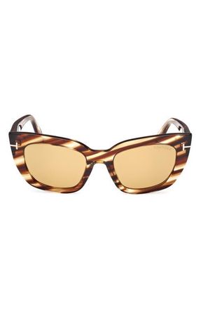 Tom Ford Athena 53mm Cat Eye Sunglasses in Striped Brown/yellow at Nordstrom