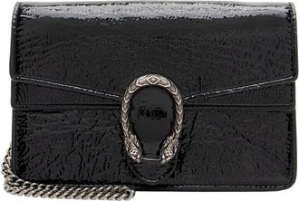 Gucci Black Crinkled Patent Leather Dionysus Mini Shoulder Bag (Authentic Pre- Loved)
