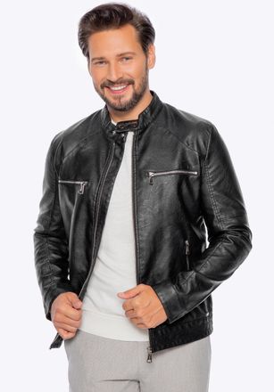 Wittchen Heren eco-leren jas met opstaande kraag, recht, zwart
