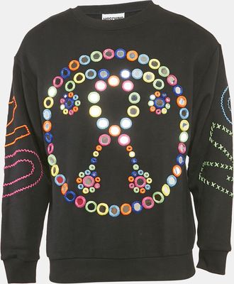 Moschino Couture Black Mirror Embroidered Cotton Crew Neck Sweatshirt