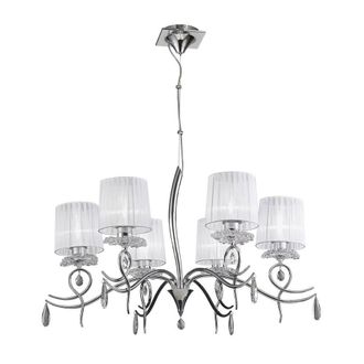 Netlighting Louise Ceiling Chandelier 6 Light E27 White Shades Chrome Crystal in Grey
