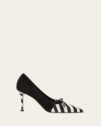 Manolo Blahnik 90mm Trillo Striped Python and Suede Pumps