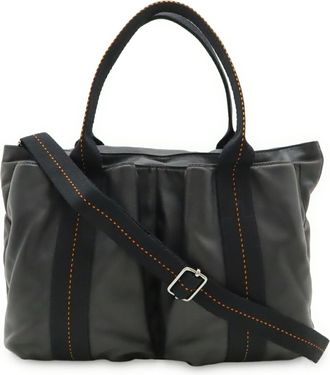 Herm&egrave;s Caravan Horizontal Black Orange Veau Derma Shoulder Bag Tote Bag (Pre-Owned)
