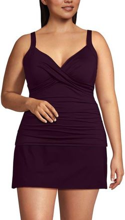 Lands End Plus Size DD-Cup V-Neck Wrap Underwire Tankini Swimsuit Top in Dark Wine at Nordstrom, Size 18W