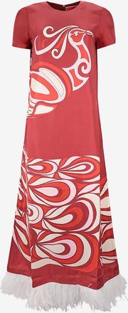 La DoubleJ A-f&ouml;rmiges langes Seidenkleid mit Federfransen Swing Phoenix Plac&eacute;e