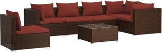 vidaXL Set Muebles De Jard&iacute;n 7 Piezas Y Cojines Rat&aacute;n Sint&eacute;tico Marr&oacute;n Vidaxl