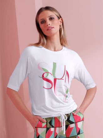 Heine T-Shirt HEINE Shirt, Damen, Gr. 34, ecru, 95% Viskose, 5% Elasthan, gemustert, mehrfarbig, Rundhals, Shirts T-Shirt