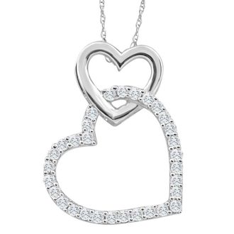 Pompeii3 10K White Gold 1/4Ct TW Diamond Small Heart Pendant Necklace 1 Tall