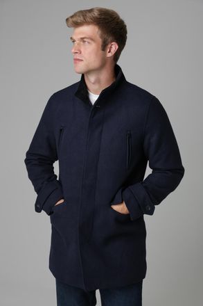 Kensington Eastside Mens Navy Funnel Neck Coat With Wool - Size X-Large