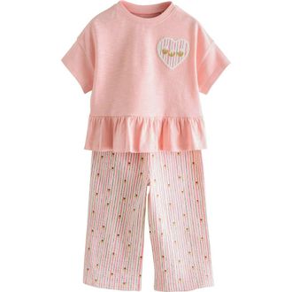 Next Kids Peplum Top & Seersucker Pants Set in Pink at Nordstrom, Size 1.5-2Y
