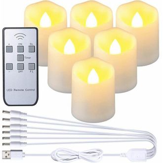 OEM Juego De 6 Velas Led Recargables: Velas Parpadeantes Sin Llama Con Control Remoto Y Cable De Carga Usb. Ideales Para Halloween, Decoraci&oacute;n Del Hogar, 