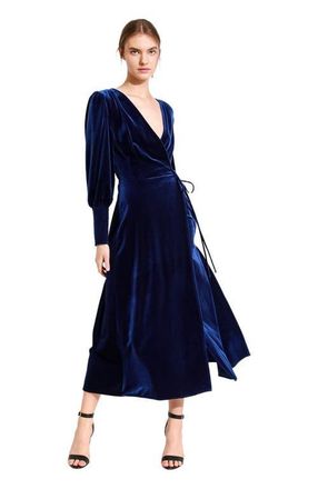 Belle & Bloom Current Mood Velvet Wrap Dress in Royal Blue at Nordstrom, Size X-Large Au