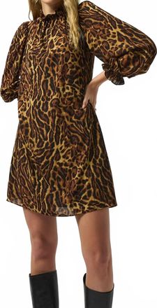 Joseph Ribkoff Animal Print Georgette Puff Sleeve Trapeze Dress In Black/brown