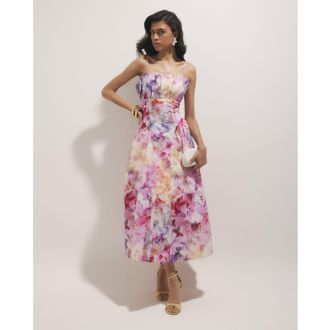 River Island Womens Midi Dress Pink Cotton Floral Print - Size 14 UK