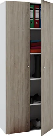 ebuy24 Armario De Oficina Vcm Con 5 Compartimentos Moderno Archivador Con Puertas Giratorias Dimensiones An. 70 X Al. 178 X T. 40 Cm - Vandol (blanco / Roble