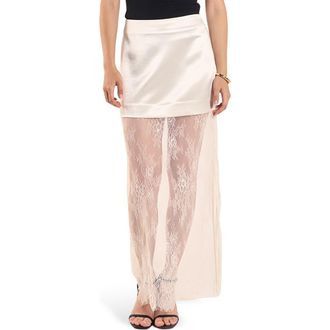 endless rose Satin & Lace Maxi Skirt in Champagne at Nordstrom, Size X-Small
