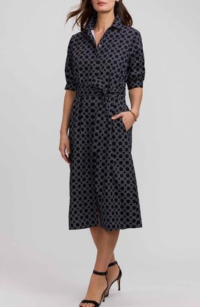 Foxcroft Esther Belted Geo Print Cotton Shirtdress in Black/white at Nordstrom, Size X-Large