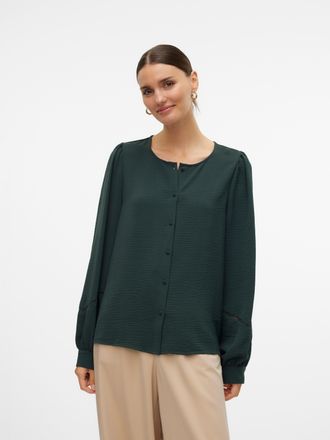 Vero Moda Langarmbluse VERO MODA VMALVA L/S TAPE SHIRT WVN GA, Damen, Gr. XS, gr&uuml;n (scarab), Web, Obermaterial: 100% Polyester, unifarben, regular fit, Rundhals