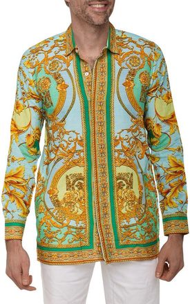 Ranee&rsquo;s Extra Trim Fit Print Linen & Cotton Button-Up Resort Shirt in Yellow Multi at Nordstrom Rack, Size Xx-Large