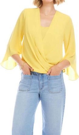 Karen Kane Bracelet Sleeve Drape Front Crossover Top In Lemon