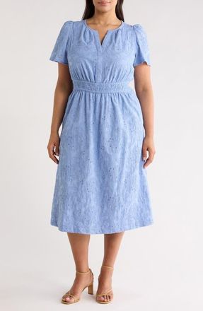 Anne Klein Embroidered Eyelet Lace Dress in Surf Blue at Nordstrom, Size 0 X
