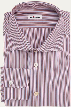 Kiton Mens Variegated Stripe Cotton Dress Shirt