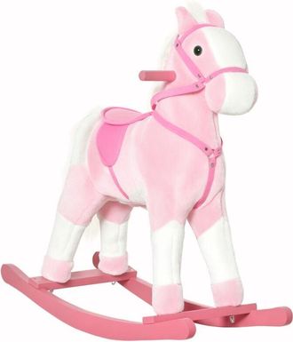 HOMCOM Homcom - Caballito Balanc&iacute;n Beb&eacute; Balanc&iacute;n Peluche Caballo Madera Para Ni&ntilde;os De 3-6 A&ntilde;os