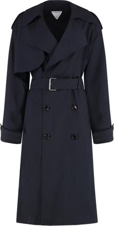Bottega Veneta Fijne Wollen Trenchcoat - Dames - Trenchcoats - Blauw - S - Wol - Jassen