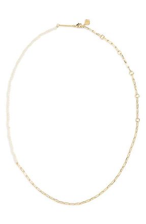 Kendra Scott Markie Half Chain & Freshwater Pearl Necklace in Gold Freshwater Cultured Pearl at Nordstrom