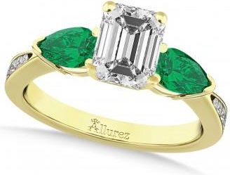 Allurez Emerald Diamond & Pear Green Emerald Engagement Ring 14k Yellow Gold (1.29ct)