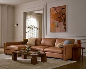 Castlery Tan France Kagan Leather 3-Piece Chaise Sectional Couch Left Facing, (Marche) Cocoa, Modern Heritage Modular Sofa, American Top-Grain Leather, Brown