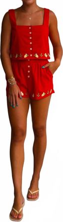 Le Lis Blanc Deux Lemon Embroided Shorts In Red